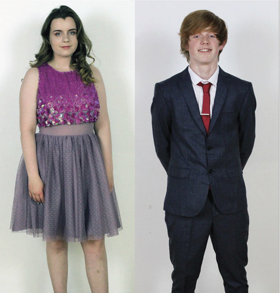 Photo of two young people in their prom outfits