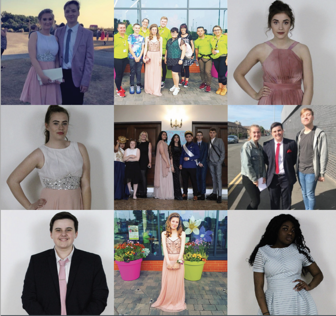 Collage of young people in their prom outfits
